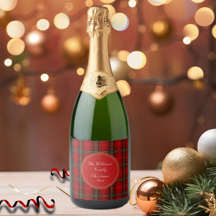 Red Black Green - Cosy Plaids  Sparkling Wine Label