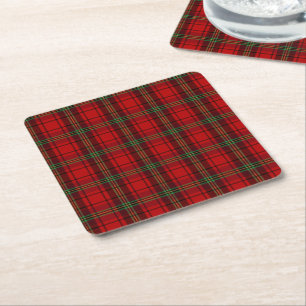 Red Black Green Cosy Plaids Square Paper Coaster