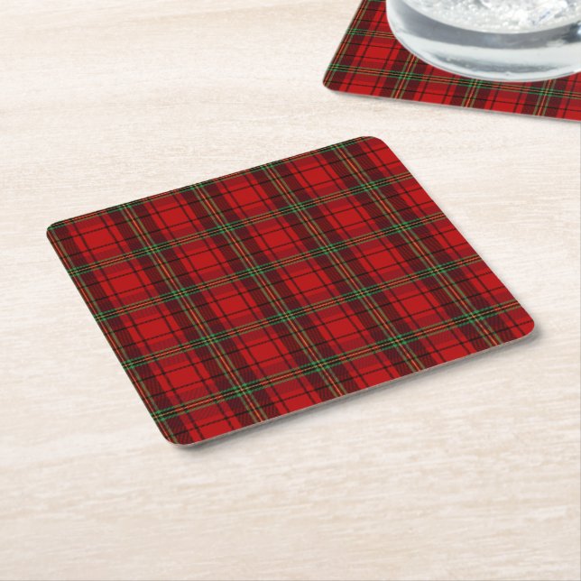 Red Black Green Cosy Plaids  Square Paper Coaster (Angled)