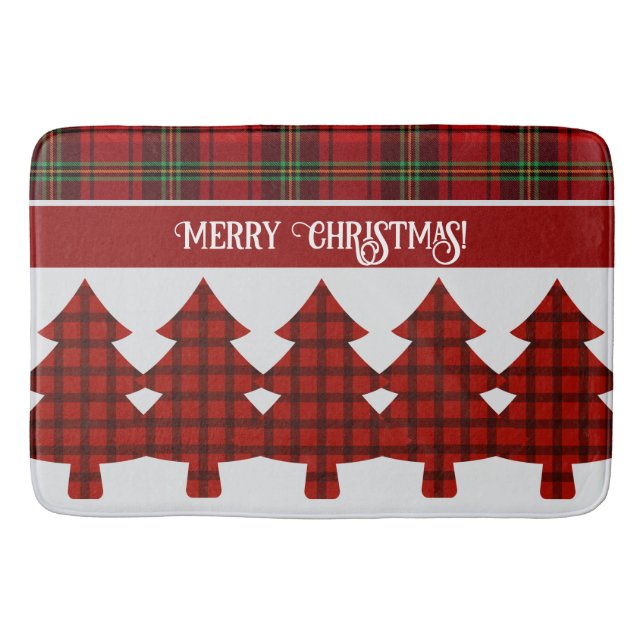 Red Black Green Cosy Tartan Bath Mat (Front)