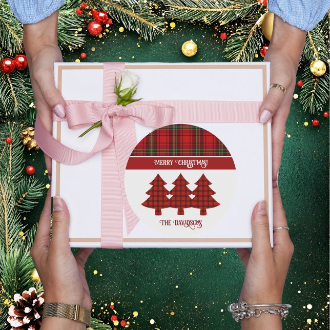 Red Black Green Cosy Tartan Classic Round Sticker (Creator Uploaded)