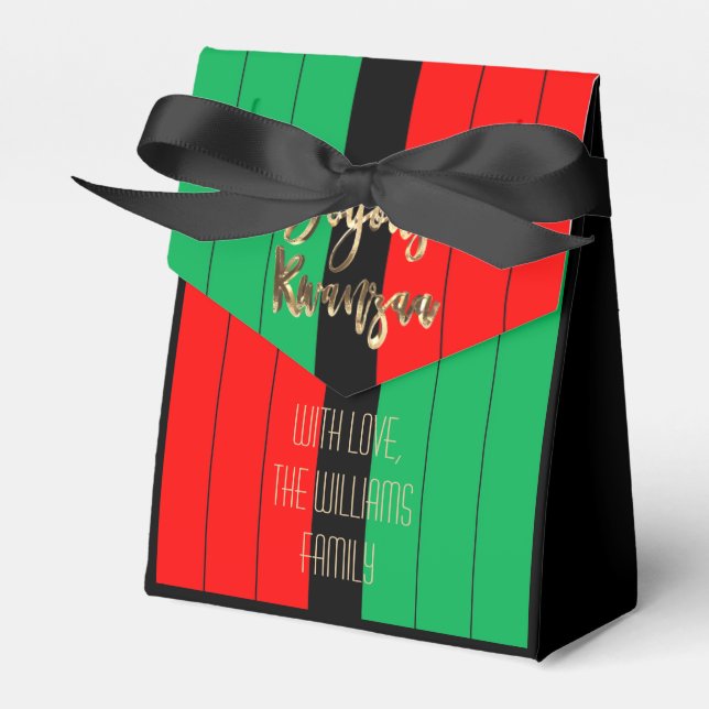 Red Black Green Elegant Script Joyous Kwanzaa Favour Box (Front Side)