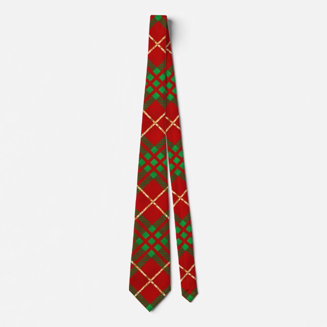 Red Black Green Gold Buffalo Plaid Holiday Tie (Front)