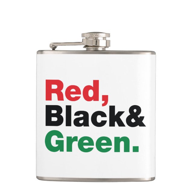 Red, Black & Green. Hip Flask (Front)