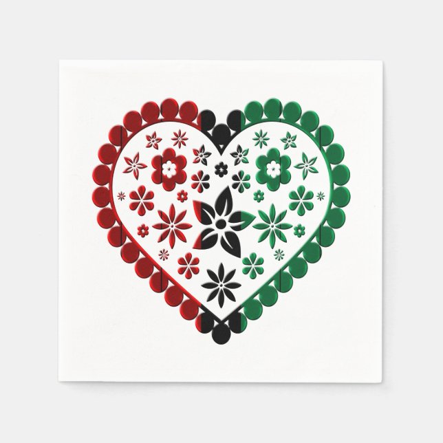 Red Black Green Kinara Colours Heart Happy Kwanzaa Napkin (Front)