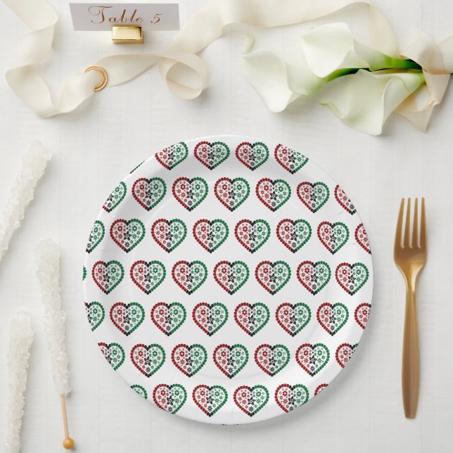 Red Black Green Kinara Colours Hearts Happy Kwanza Paper Plate (Wedding)