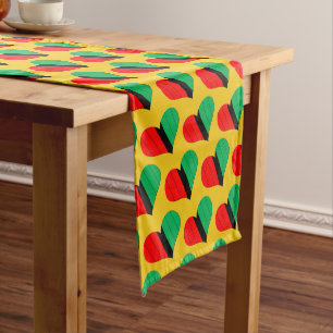 Red Black Green Kinara Striped Hearts Kwanzaa Long Table Runner