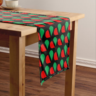 Red Black Green Kinara Striped Hearts Kwanzaa Short Table Runner