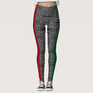 Red Black Green Maze African Mud Cloth Leggings