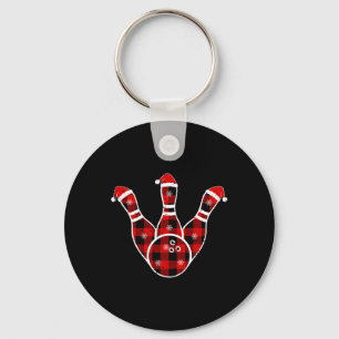 Red Black Green Plaid Christmas Sports Bowling Xma Key Ring