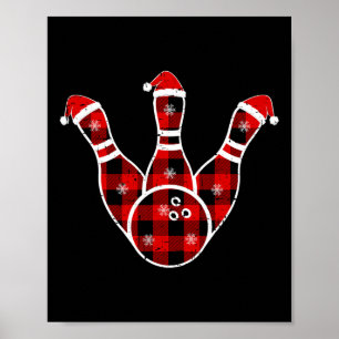 Red Black Green Plaid Christmas Sports Bowling Xma Poster