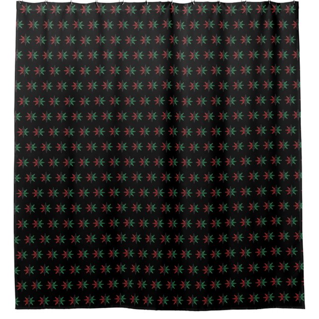 Red Black Green Snowflakes Kwanzaa Backdrop Shower Curtain (Front)