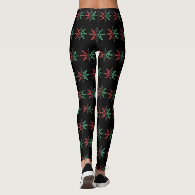 Red Black Green Snowflakes Pattern Kwanzaa Leggings (Back)