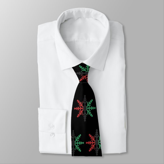 Red Black Green Snowflakes Pattern Kwanzaa Tie (Tied)