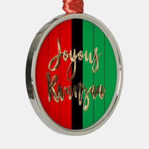 Red Black Green Striped Pattern Joyous Kwanzaa Metal Tree Decoration