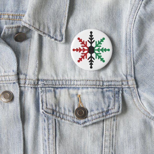 Red Black Green Striped Snowflake Kwanzaa 6 Cm Round Badge (In Situ)