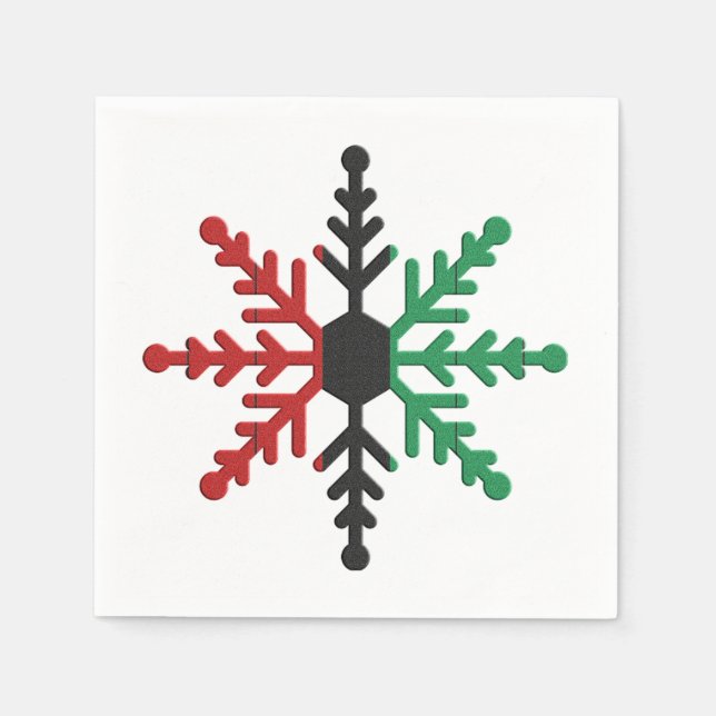 Red Black Green Striped Snowflake Kwanzaa Napkin (Front)