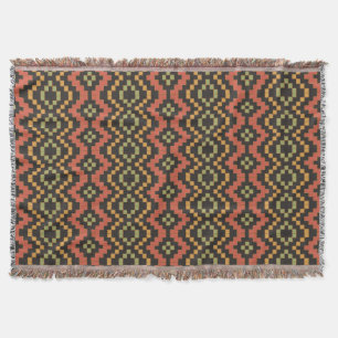 Red Black Green Tribal Egyptian Basket Weave Throw Blanket