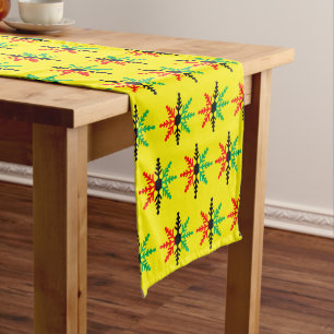 Red Black Green Yellow Snowflakes Kwanzaa Long Table Runner