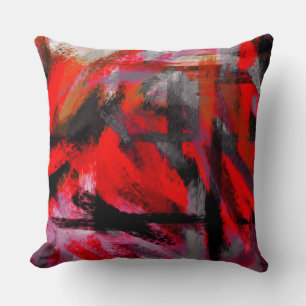Red Black Grey Abstract Cushion