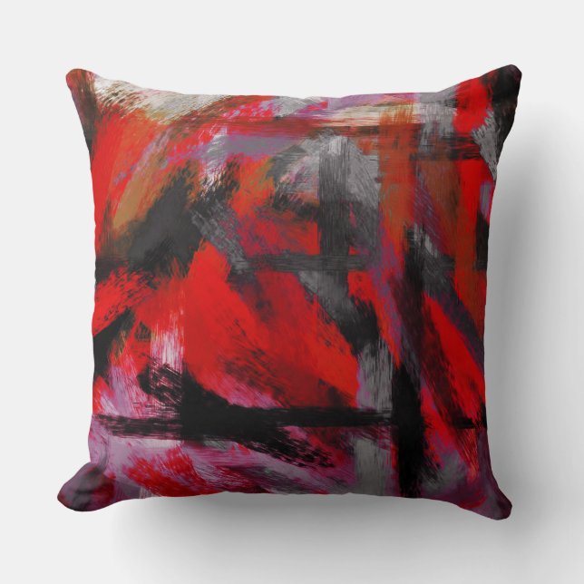 Red Black Grey Abstract Cushion (Front)