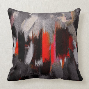 Red Black Grey Abstract Painting Cushion