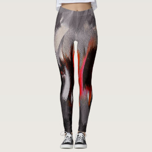 Red Black Grey Abstract Painting Leggings