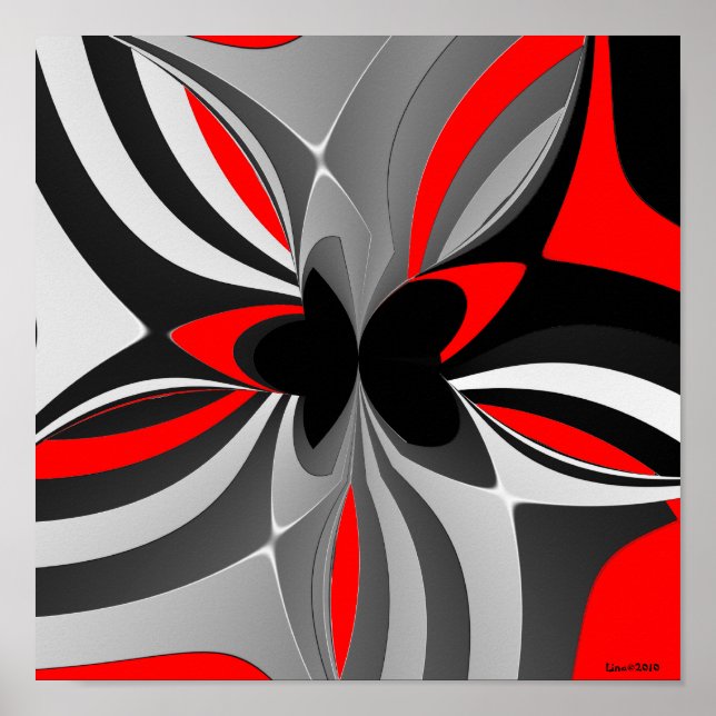 Red Black Grey Abstract Poster (Front)