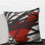 Red Black & Grey Abstract Watercolor Cushion<br><div class="desc">Modern throw pillow features a stylish artistic design in a red black and grey colour palette. This artistic composition is constructed from an artistic woodblock design, layered over Memphis style design elements; layered design elements create highlights and shadows. The shades of grey with black accents complement the red background. A...</div>