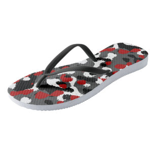 Red, Black, Grey and white Camo Abstract Flip Flops