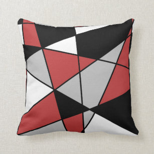 Red Black Grey and White Modern Geometric Pattern Cushion
