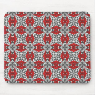 Red Black Grey and White Repeat Tile Pattern Mouse Mat