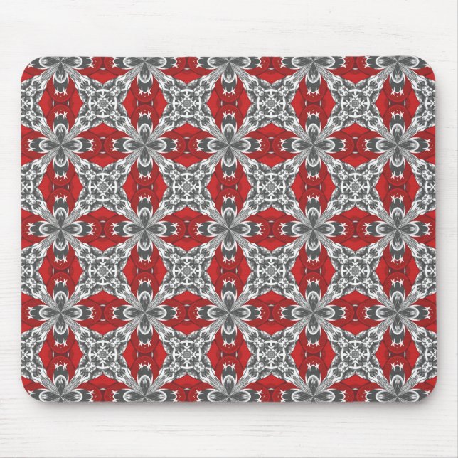 Red Black Grey and White Repeat Tile Pattern Mouse Mat (Front)