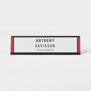 Red Black Grey Border Pattern Business Card Desk Name Plate