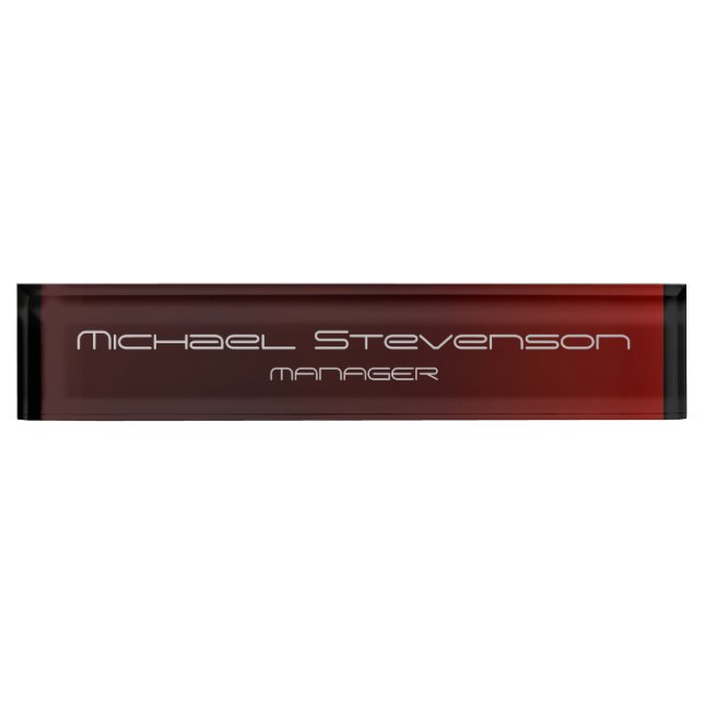 Red Black Grey Elegant Modern Desk Nameplate (Front)