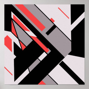 Red Black Grey Geometric MCM-like Diagonal Design Poster