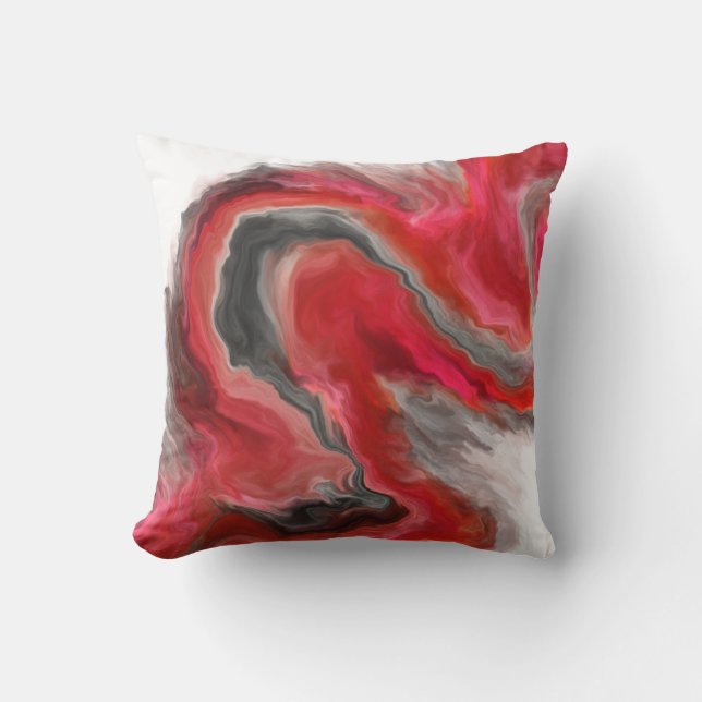Red Black Grey Jewel Tone Fluid Art Swirl Cushion (Front)