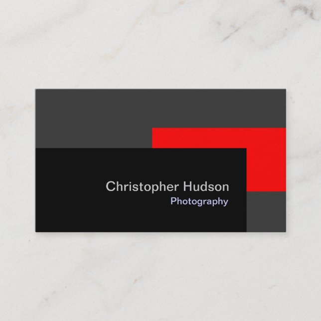 Red Black Grey Photography Business Card (Front)