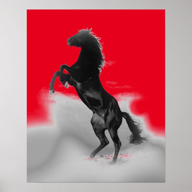 Red Black Grey Rearing Horse Pop Art Poster (Front)