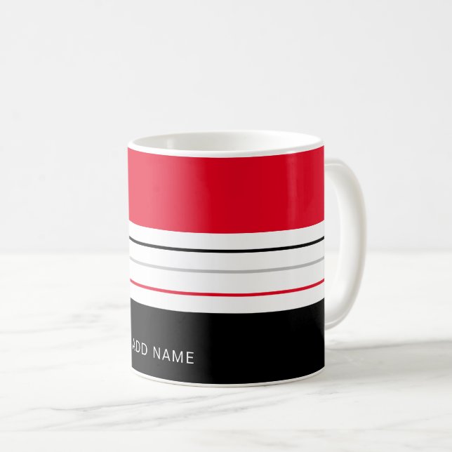 Red Black Grey Stripes Coffee Mug (Front Right)