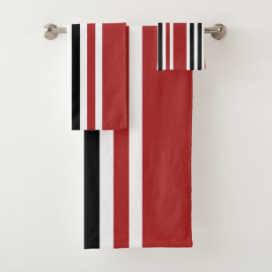 Red Black Grey Vertical Stripes Pattern Bath Towel Set