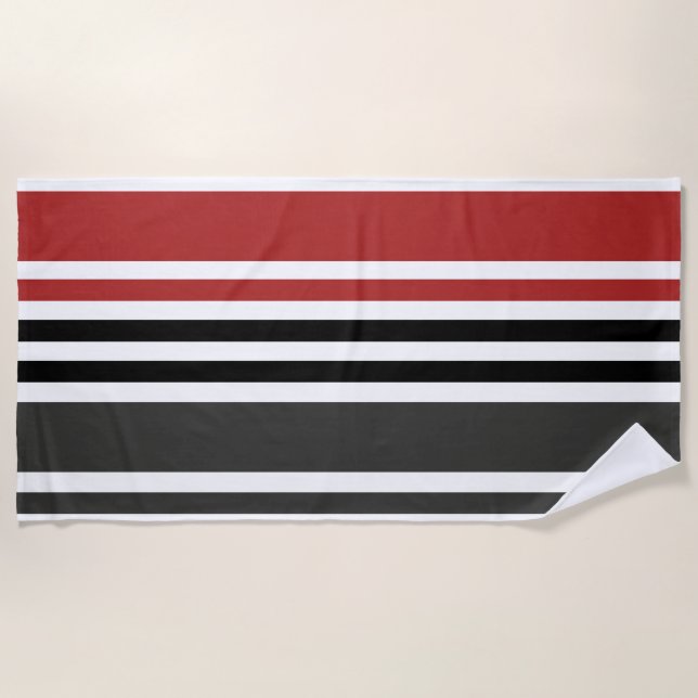 Red Black Grey Vertical Stripes Pattern Beach Towel (Front)