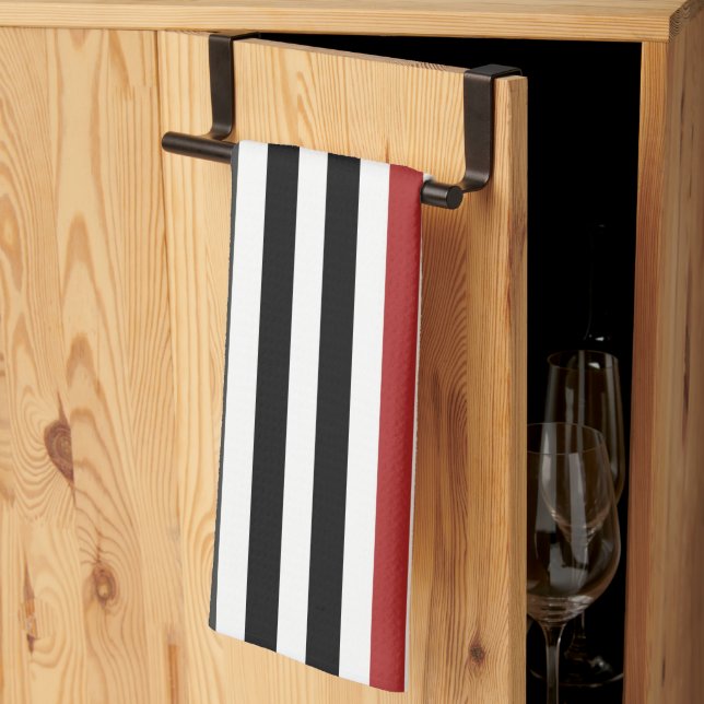 Red Black Grey Vertical Stripes Pattern Tea Towel (Thirds Fold)