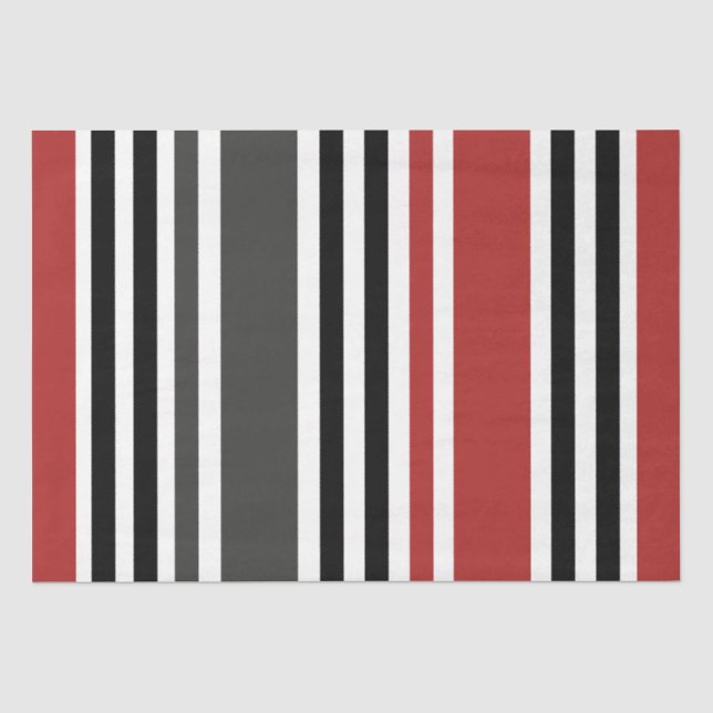Red Black Grey Vertical Stripes Pattern Tissue Paper (Front)
