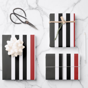 Red Black Grey Vertical Stripes Pattern Wrapping Paper Sheet