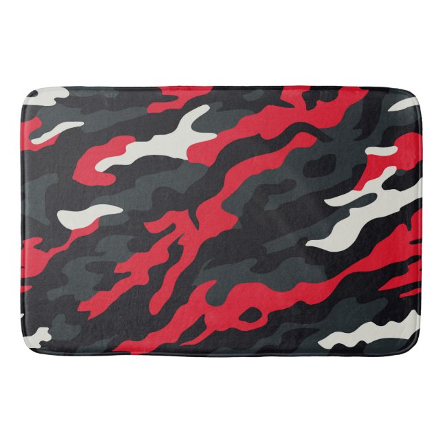 Red Black Grey White Camouflage Camo Pattern Bath Mat (Front)
