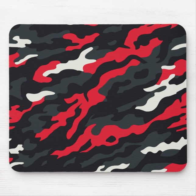 Red Black Grey White Camouflage Camo Pattern Mouse Mat (Front)