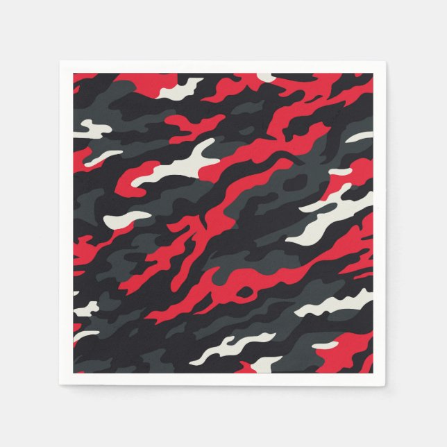 Red Black Grey White Camouflage Camo Pattern Napkin (Front)