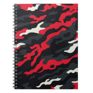 Red Black Grey White Camouflage Camo Pattern Notebook