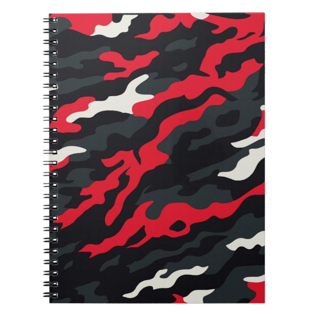 Red Black Grey White Camouflage Camo Pattern Notebook (Front)
